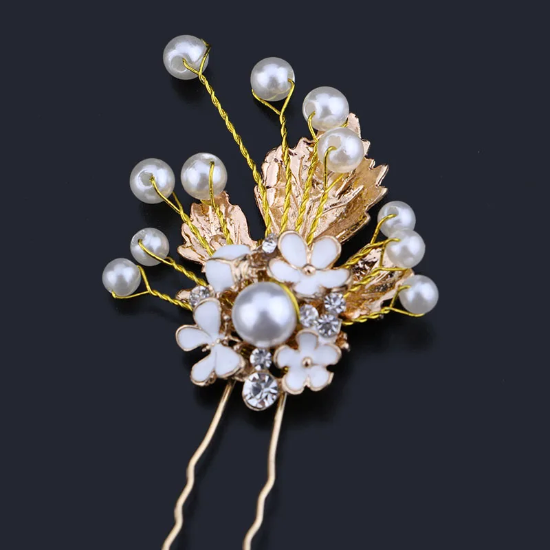 3Pcs Luxury Gold Pearl Rhinestone Bridal Hair Pin Women Clip Leaf Headpiece Jewelry Wedding Accessories SL | Украшения и