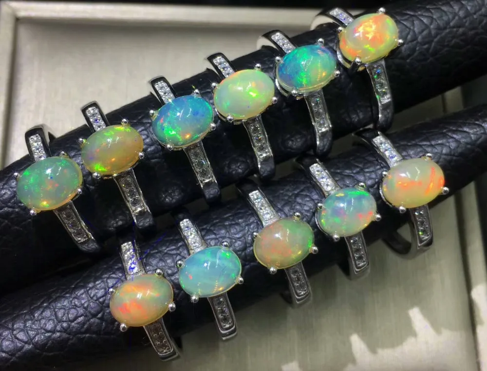 

Кольцо женское из серебра 100% пробы с натуральным опалом, овальное, разные цвета, 6 х8 мм, регулируемый размер