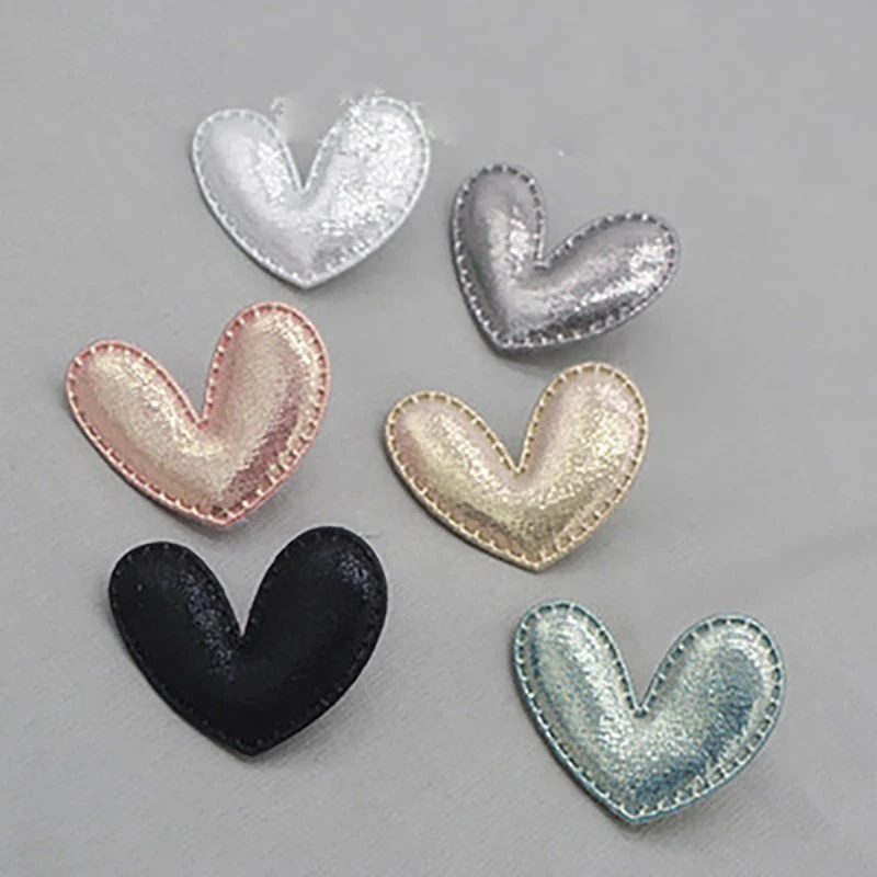 

40pcs 4.3*3.6cm pu shiny heart Padded Patches Appliques For Clothes Sewing Supplies DIY Hair Bow Decoration free shipping