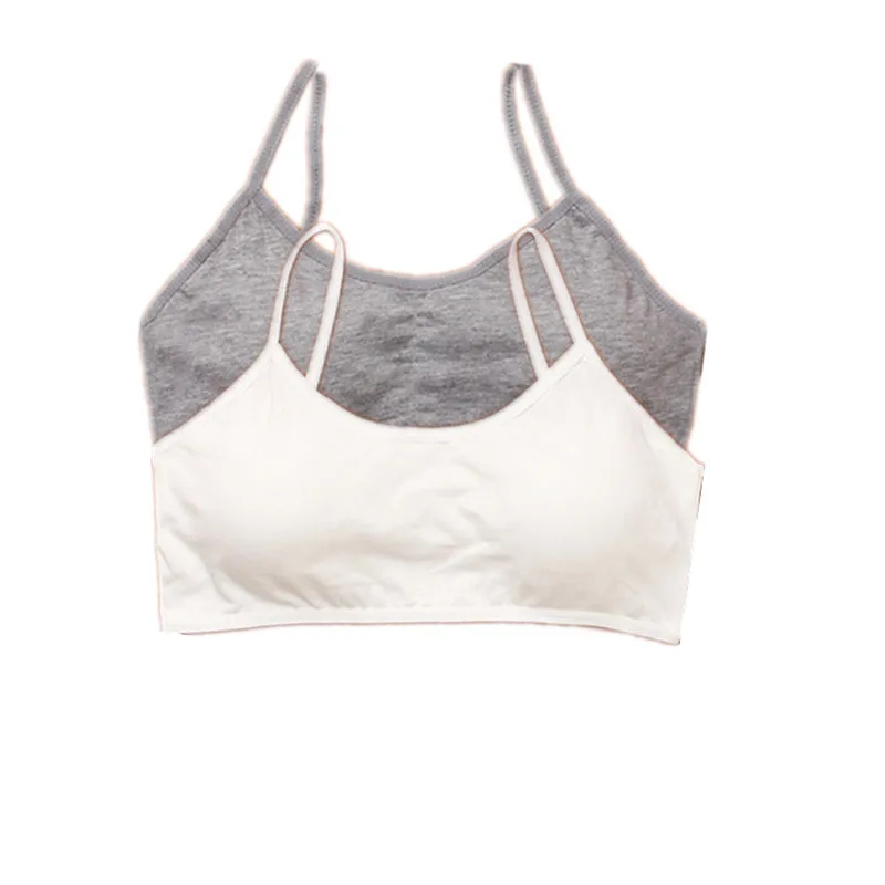 gray and white 2 шт./лот, детский хлопковый бюстгальтер для девочек, детское нижнее белье для подростков, беспроводное, маленькое, тренировочное, половое созревание бюстгальтеры, нижнее белье - Цвет: gray and white