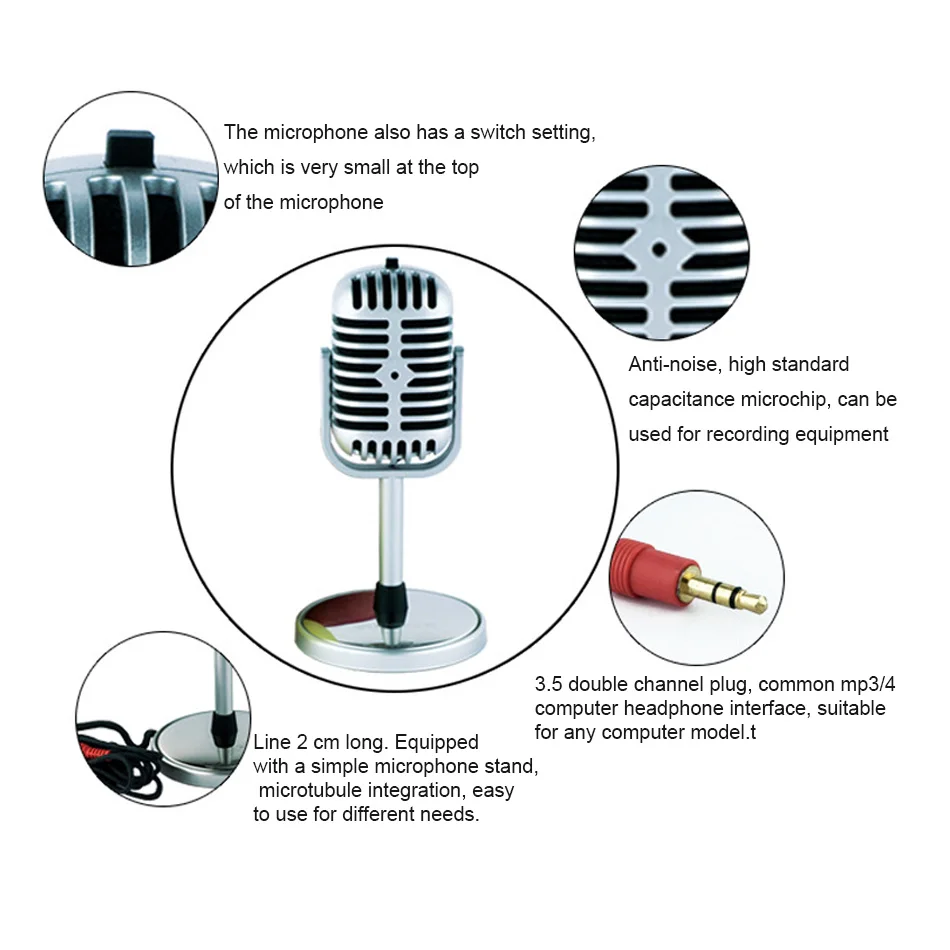 KEXU новый классический дизайн винтажный Ретро-микрофон для ноутбука Студийный