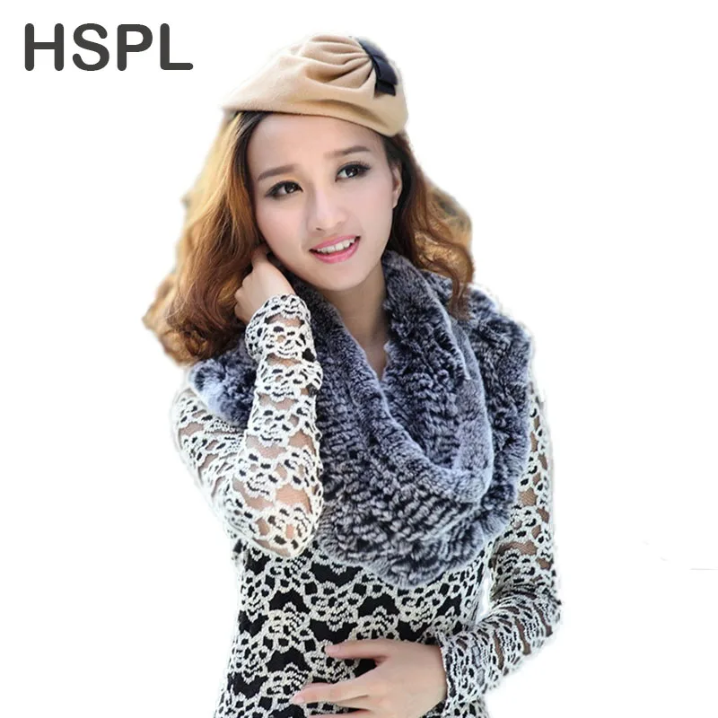 HSPL Round Long Thick Knitted Rabbit Fur Scarves Women In Winter Free Shipping Natural Infinity Scarf Rex Ruffle |