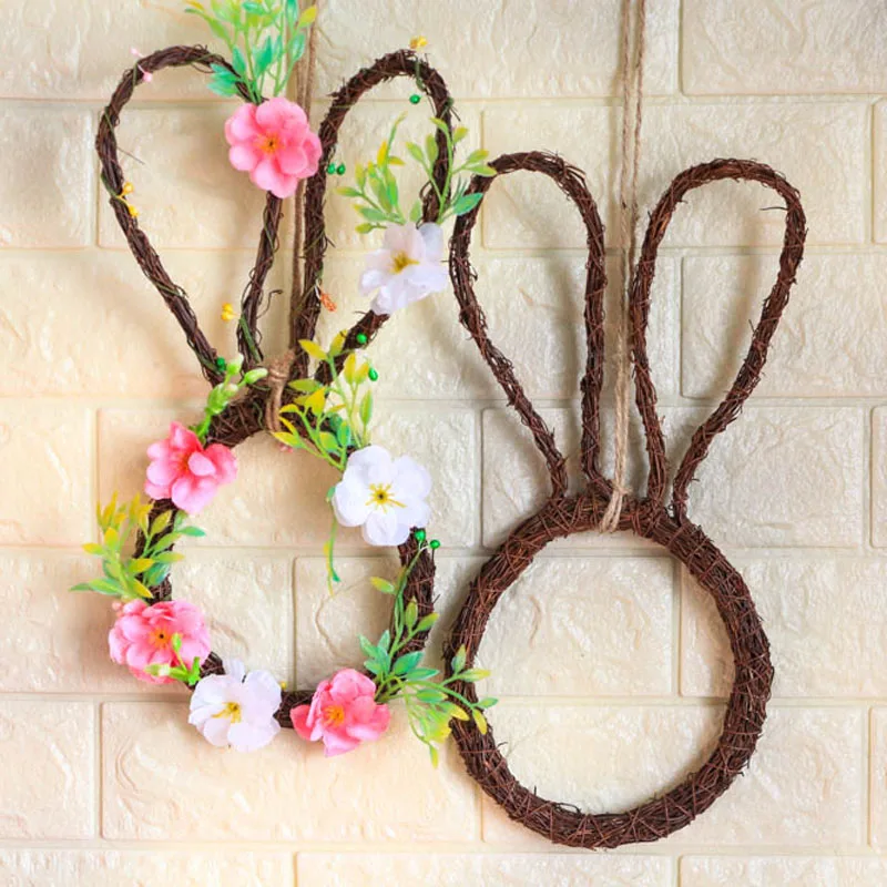 

Spring Easter Decoration Home Rattan Bunny Easter Decor Wedding Party Pendant Handcraft Rabbit Ears Decors DIY Ornaments