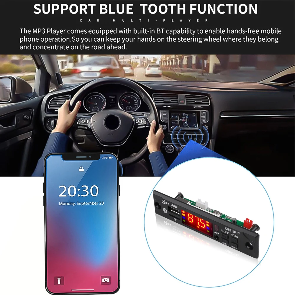 Автомобильный аудио модуль Kebidu 5 в 12 В поддержка USB TF FM радио беспроводной Bluetooth MP3