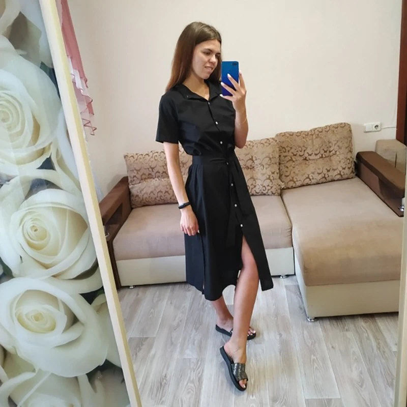 Летнее женское Бандажное платье с коротким рукавом однотонное рубашка миди на