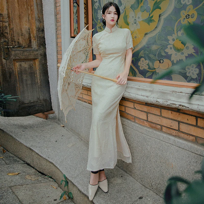 2019 новые модные женские платья Летние Вышитые Классические Длинные cheongsam ретро