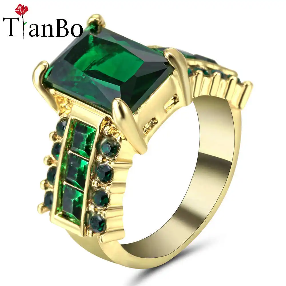Женское кольцо TianBo с зеленым/голубым фианитом Модные Винтажные свадебные кольца