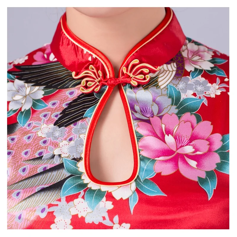 Халат Chinoise Vestido Cheongsam Модный китайский свадебный длинный Павлин Капельное платье