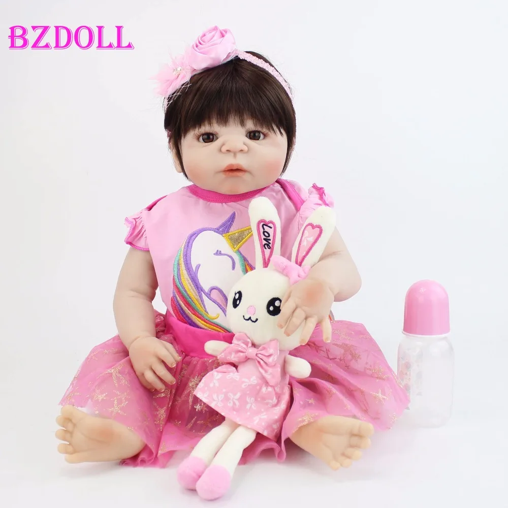 55 см Полный Силиконовые Винил Reborn Baby Doll как настоящая девушка Bonecas новорожденных
