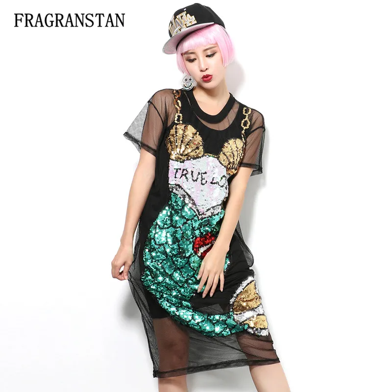 Женское Сетчатое платье с блестками повседневное хлопковое ажурное из двух