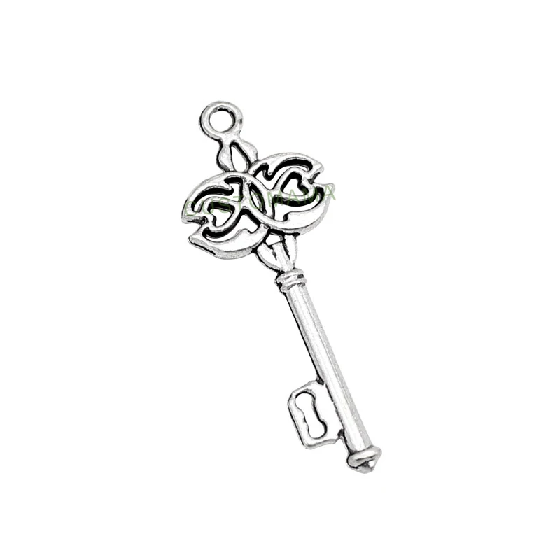 

50pcs-Antique Silver 2 Sided Skeleton Key charm pendant 45x17mm