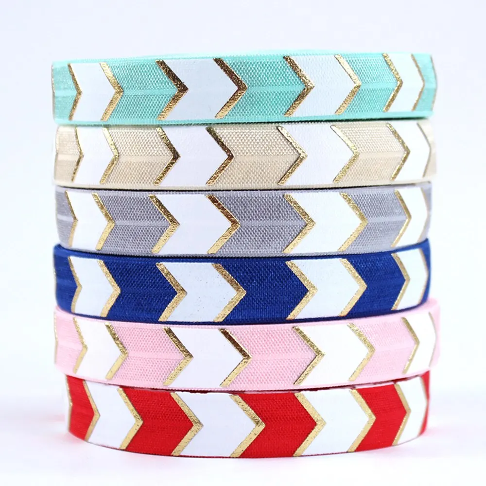 

5/8" gold foil +ink chevron FOE fold over elastic 10yards/lot retail package for DIY accessaries