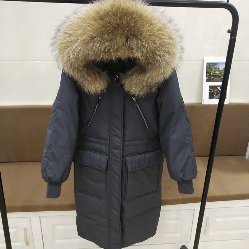 Большой воротник из натурального меха енота 2020 Зимняя парка женская зимняя