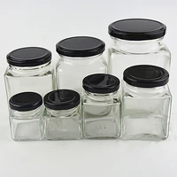 10pcs glass jar honey jar square hexagontransparent house storage empty bottles for nut suger canister tank canned glass jam jar