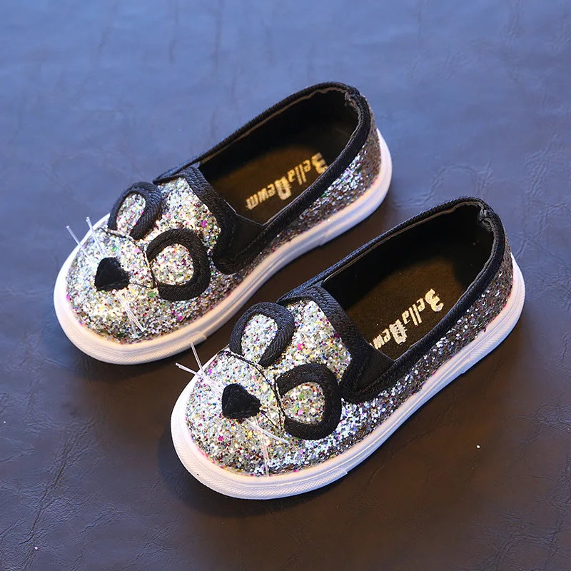 Весенне-осенне-летняя блестящая обувь с 3d рисунком кота и бороды для маленьких