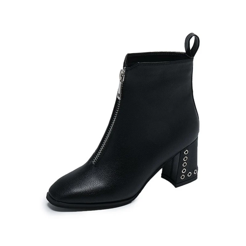 2019 Для женщин зимние Новые модные ботинки с заклепками и украшением на молнии