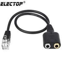 electop 1 2pcs 25cm dual 3 5mm audio jack female to male rj9 plug adapter convertor cable pc computer headset telephone using