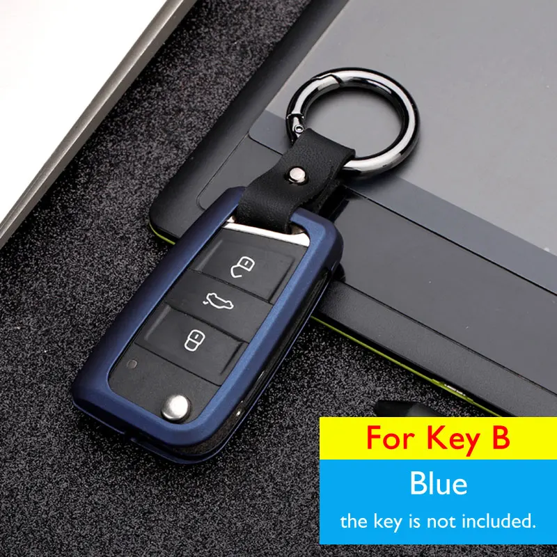 B Blue Чехол для ключей автомобиля из сплава для VW Volkswagen Golf Passat Polo Skoda Octavia SEAT Ibiza 6J Ateca чехол дистанционного брелока брелок защитная сумка - Название цвета: B Blue