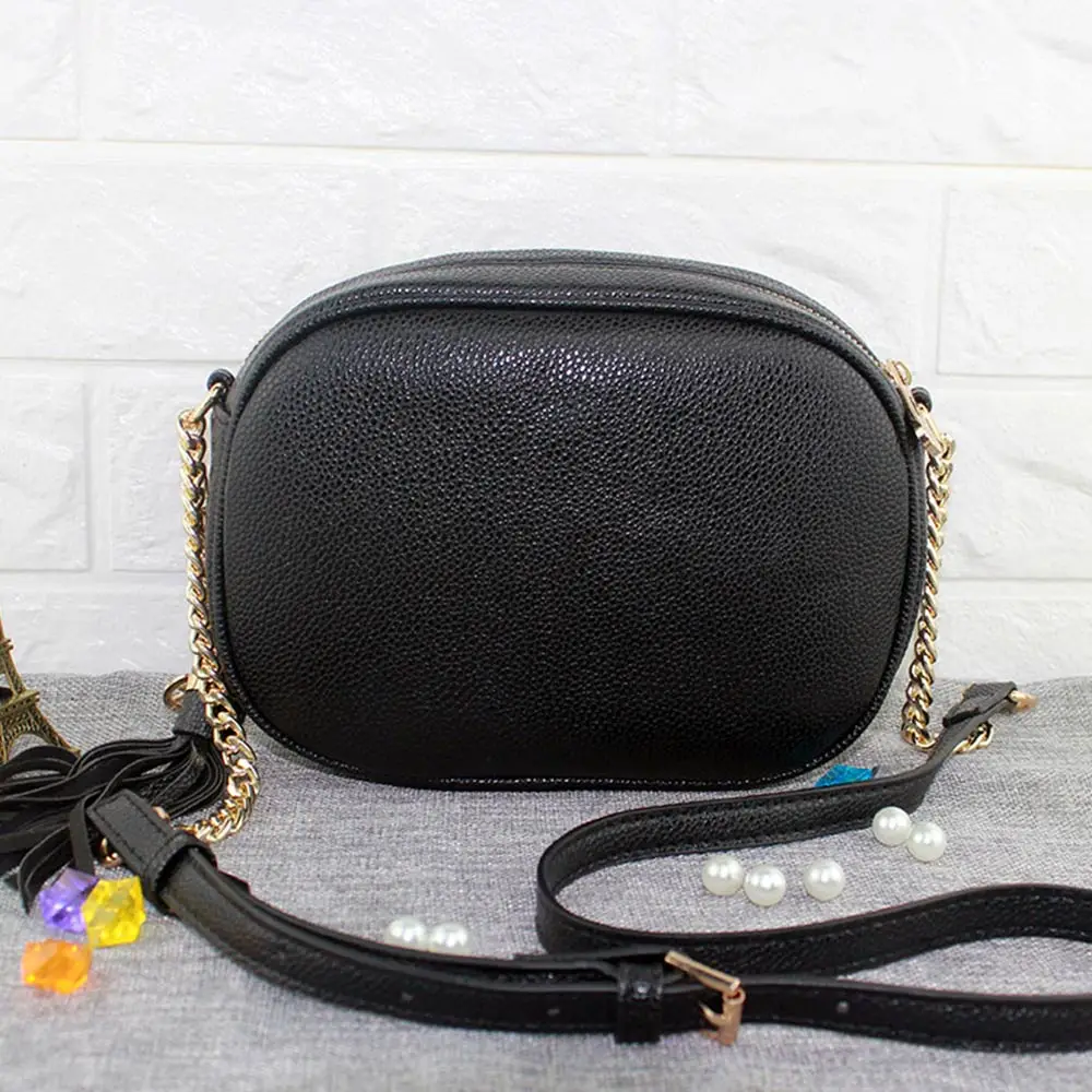 Black Fashion Round bag New PU Leather Ladies Casual Tote Handbags Women Messenger Bags Crossbody Shoulder Bag - Color: Black