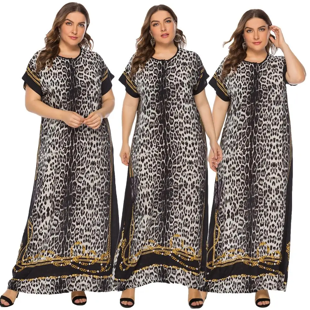 Женское свободное повседневное длинное платье с леопардовым принтом Черное