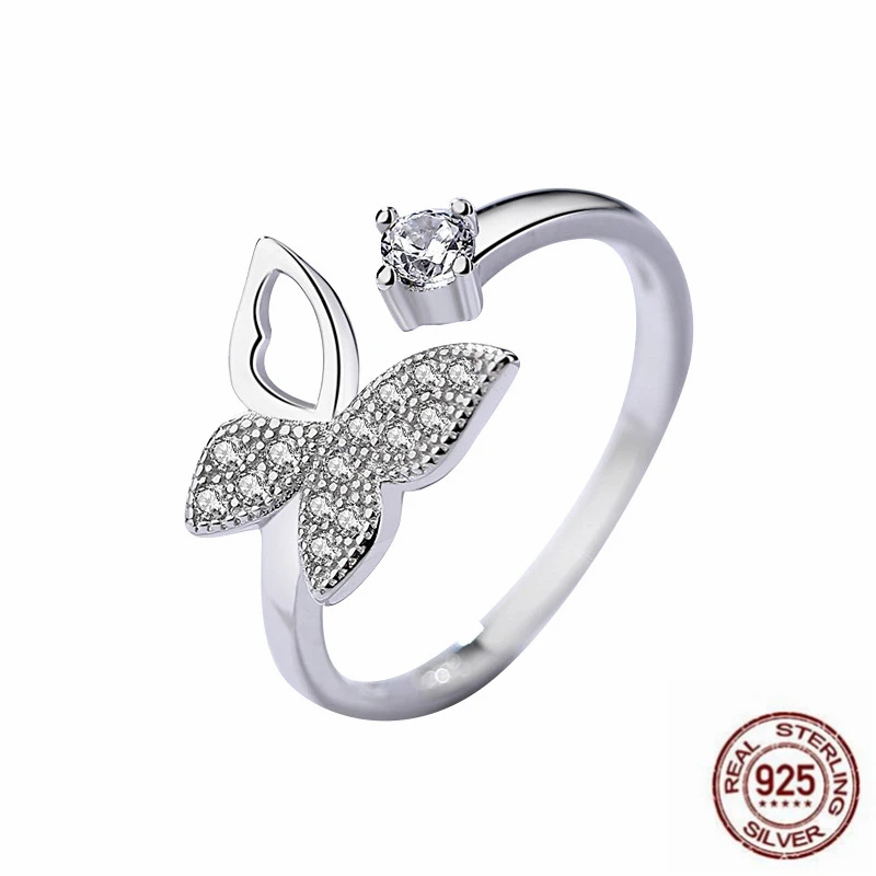 S925 Серебро новый Jewelry женский микро-инкрустированные бабочка Открытое кольцо