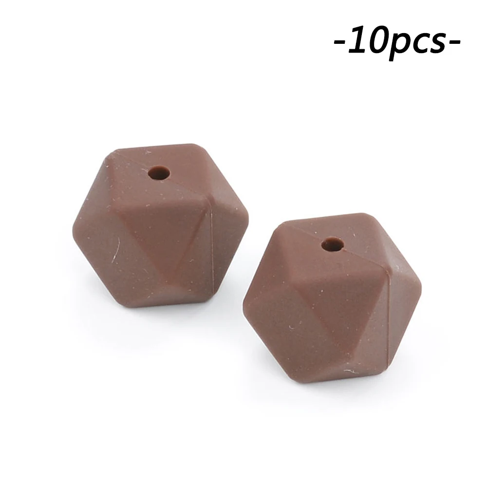 chocolate LOFCA 10 шт./лот шестигранные бусины 17 мм геометрические силиконовые бусины BPA бесплатно детские жевательные прорезыватели зубопрорезыватель соска зажим - Цвет: chocolate