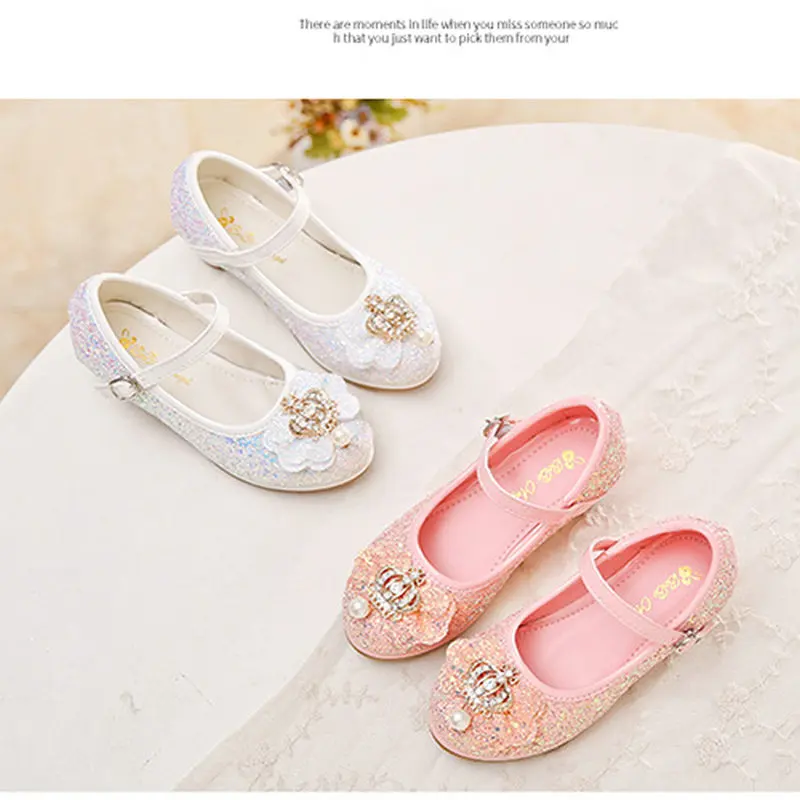 

Fashion Crown Glittering leather princess shoes girls shoes toddler high heel kids girls party shoes crystal shoes for girls