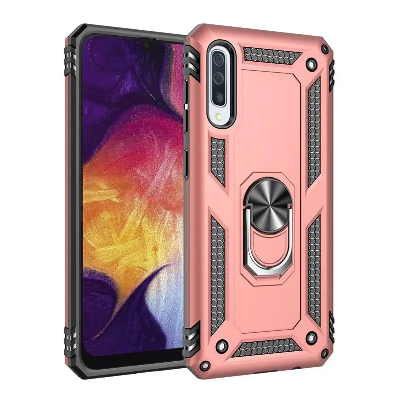 rose gold Противоударный чехол для samsung Galaxy A50 Мягкий силиконовый чехол бампер кольцо Магнитный чехол samsung A10 a20 a30 a40 A60 a70 A80 A90 чехол - Цвет: rose gold