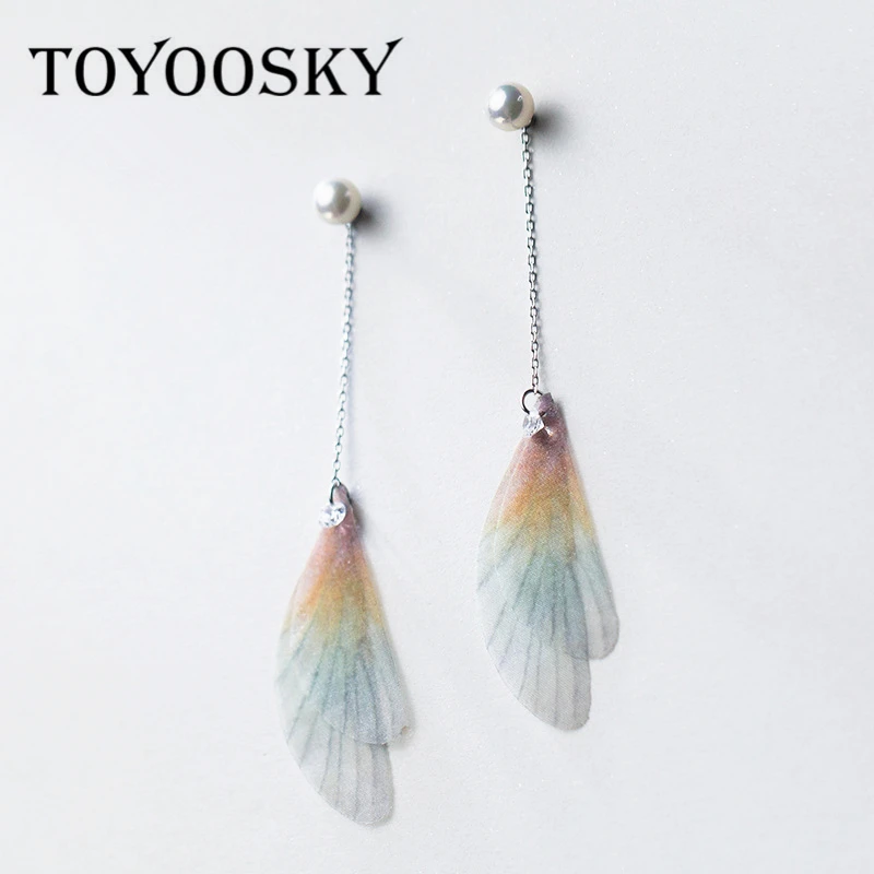 Серьги подвески TOYOOSKY из серебра 925 пробы с перламутровыми крыльями бабочки
