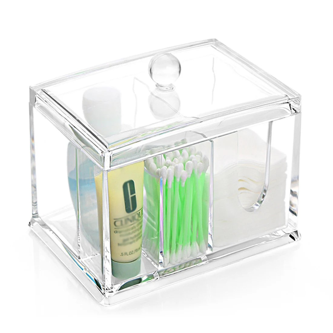 4 Slots Cotton Swab Q-tip Storage Box Holder Clear Cosmetic Makeup Cotton Case with Lid - Transparent