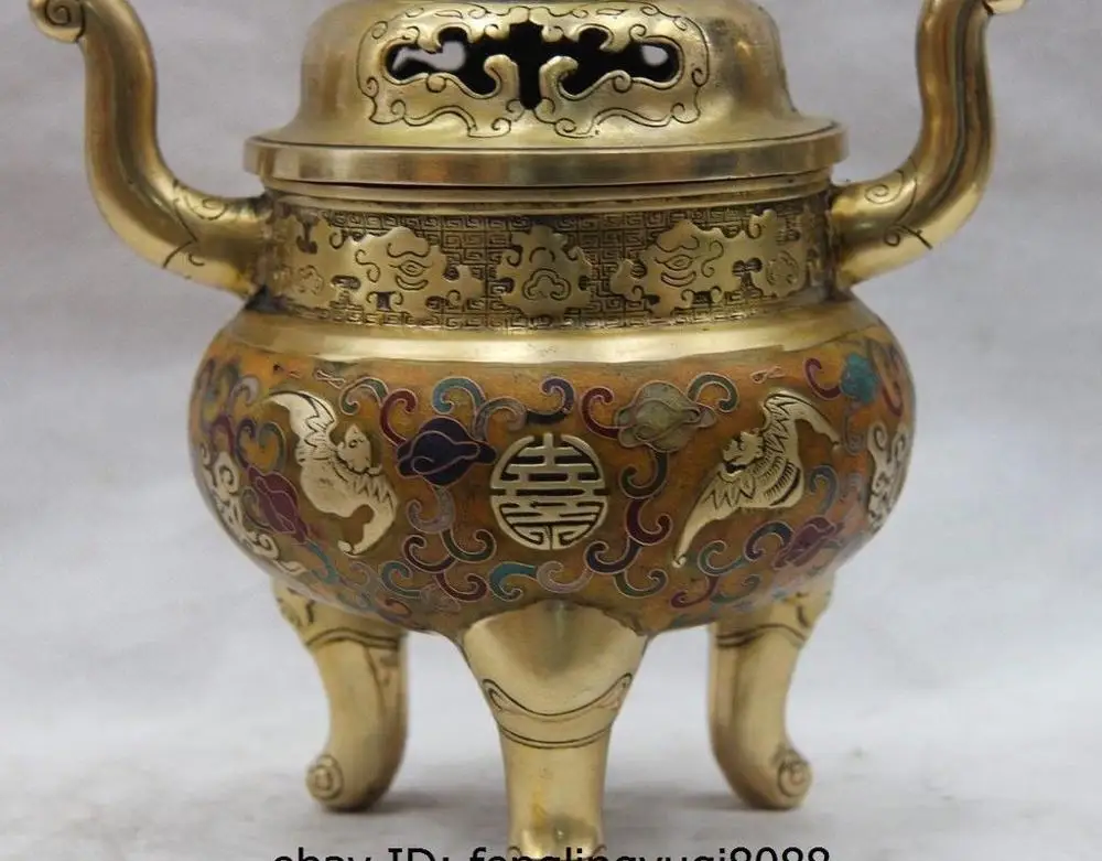 Китай Бронза Медь cloisonne буддизм летучая мышь фу Foo Собака Лев курильница|Статуи и
