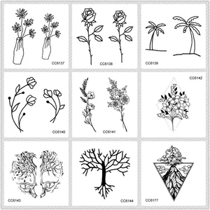 Тату-наклейка Rocooart черно-белая в стиле татуировки, дерево, тату, цветок, временная татуировка для боди-арт татуаж, имитация волчьего пространства