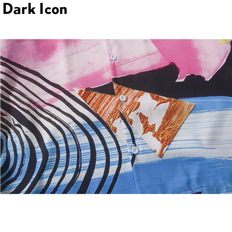 Dark Icon Printed Turn-down Collar Men's Shirt Street Shirts Men 2019 Summer Vintage Hip Hop Streetwear Clothing | Мужская одежда