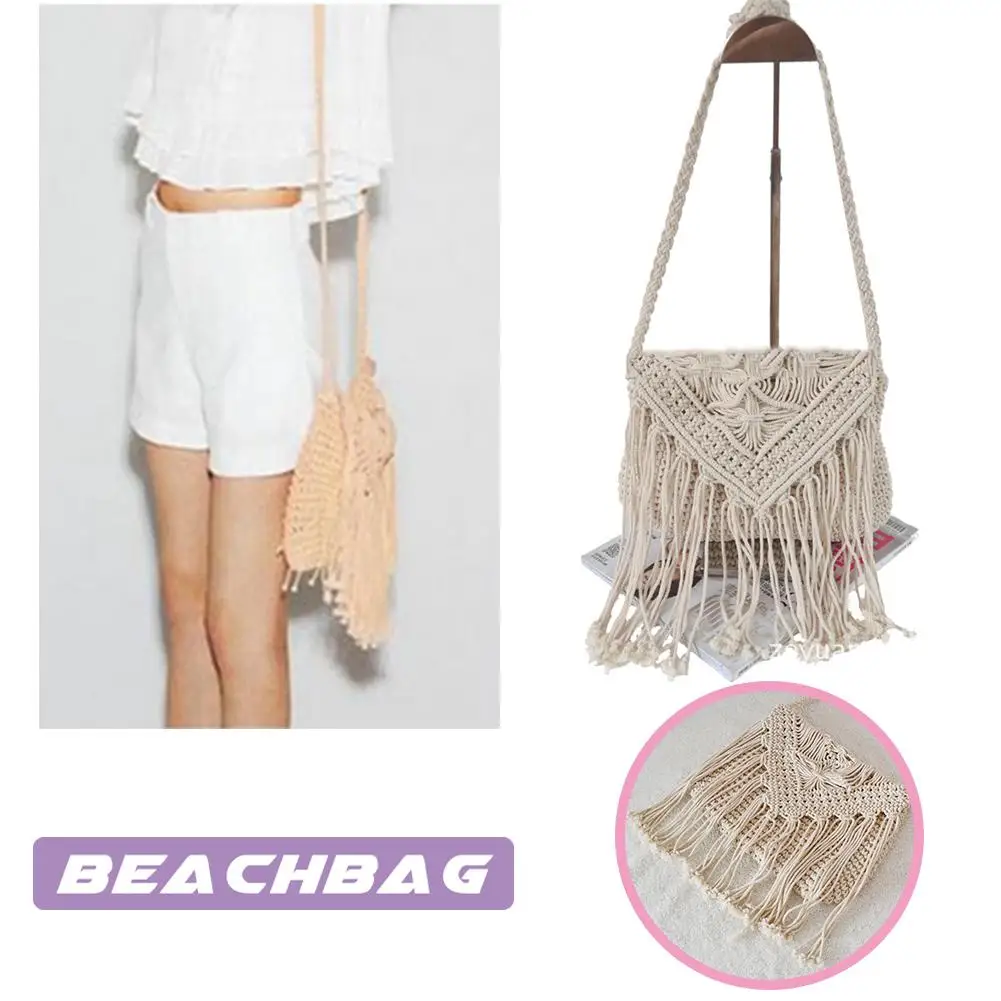 Модные Винтажные богемные пляжные сумки для хранения вязаных крючком шпагатов