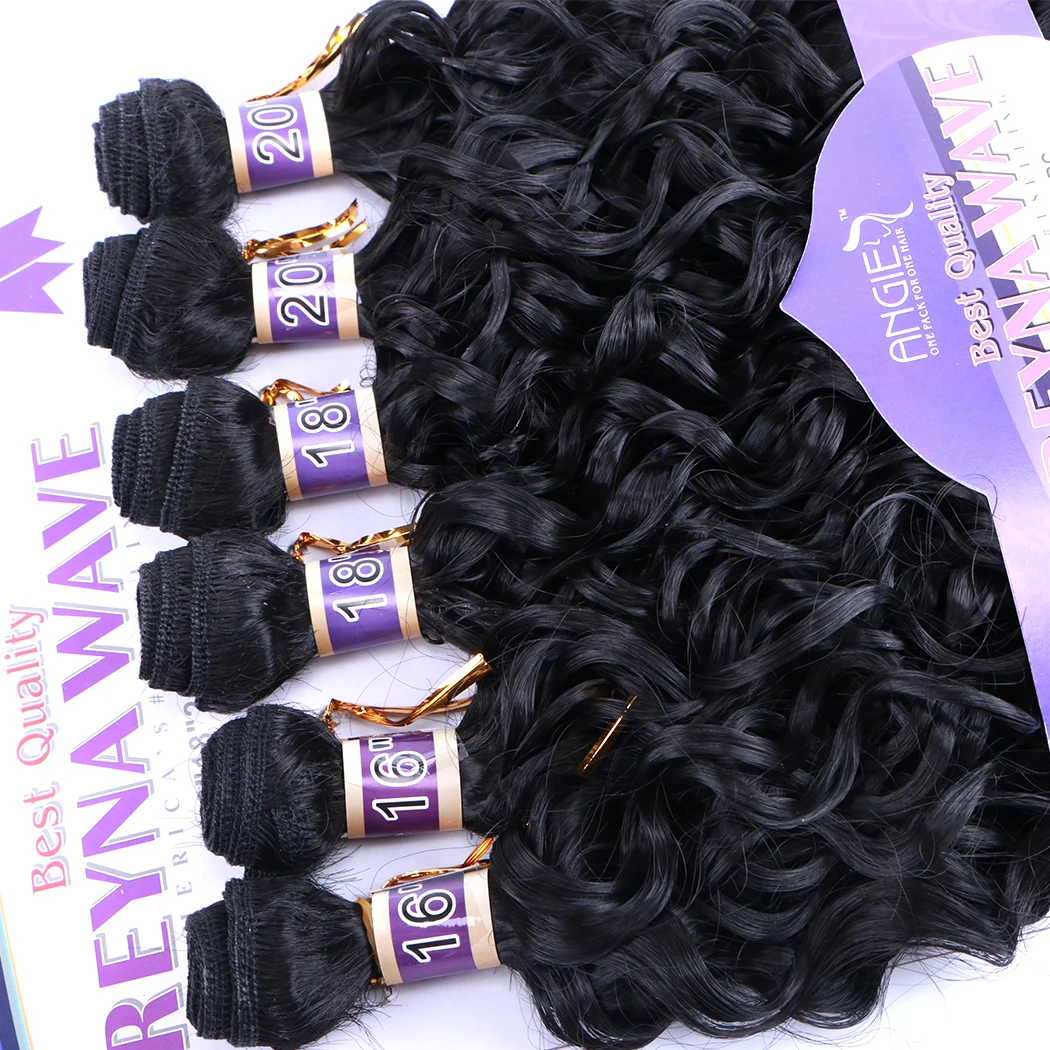 Synthetic Curly Hair Weaves Water Wave 6pcs/Lot Ombre Bundles 16&quot-20&quot 210g Double Weft Extension | Шиньоны и парики