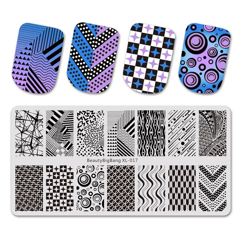 

BeautyBigBang Nail Art Stencil Mold Nails Geometric Theme Rectangle Nail Stamping Plate For Plates BBB XL-017