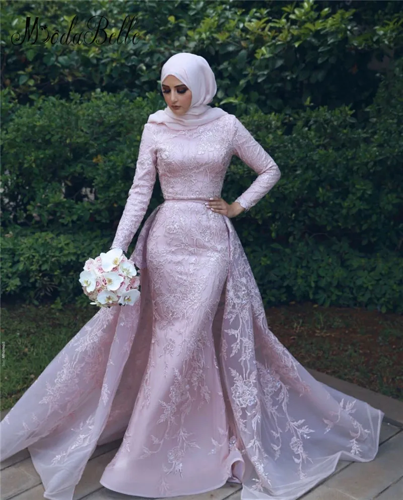 Modabelle Longo Vestido de festa Русалка мусульманские Вечерние платья с круглым вырезом одежда длинным рукавом Пол Длина съемная