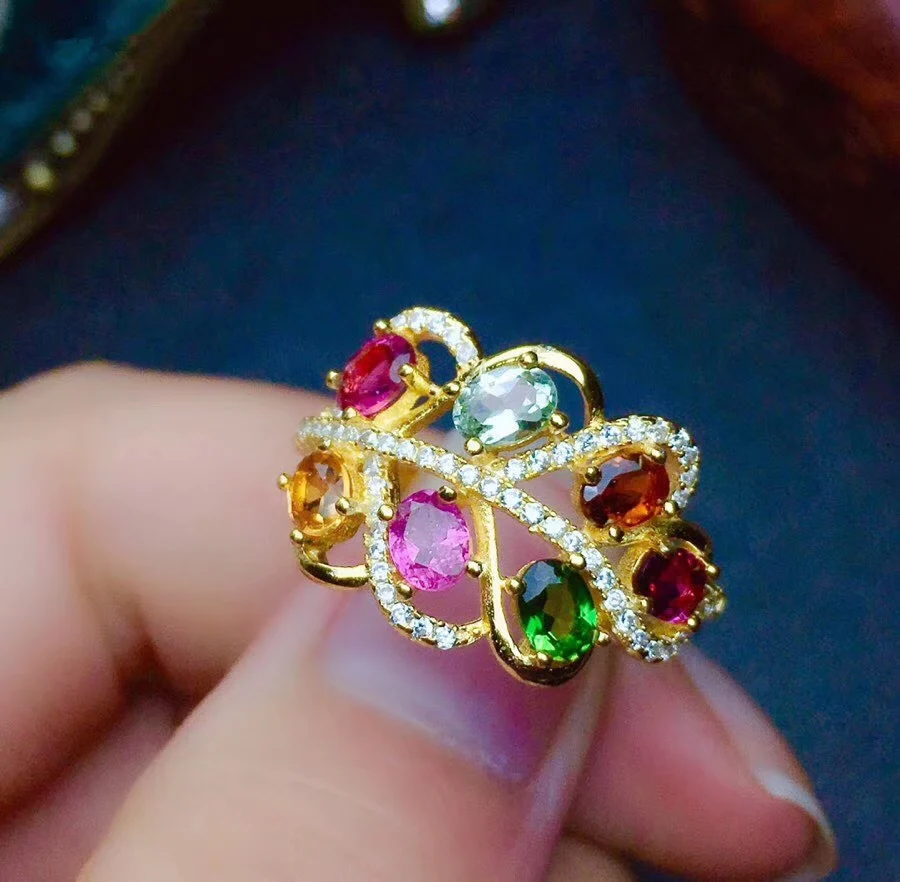 Женские кольца с натуральным турмалиновым листом PROCOGEM праздничные подарки