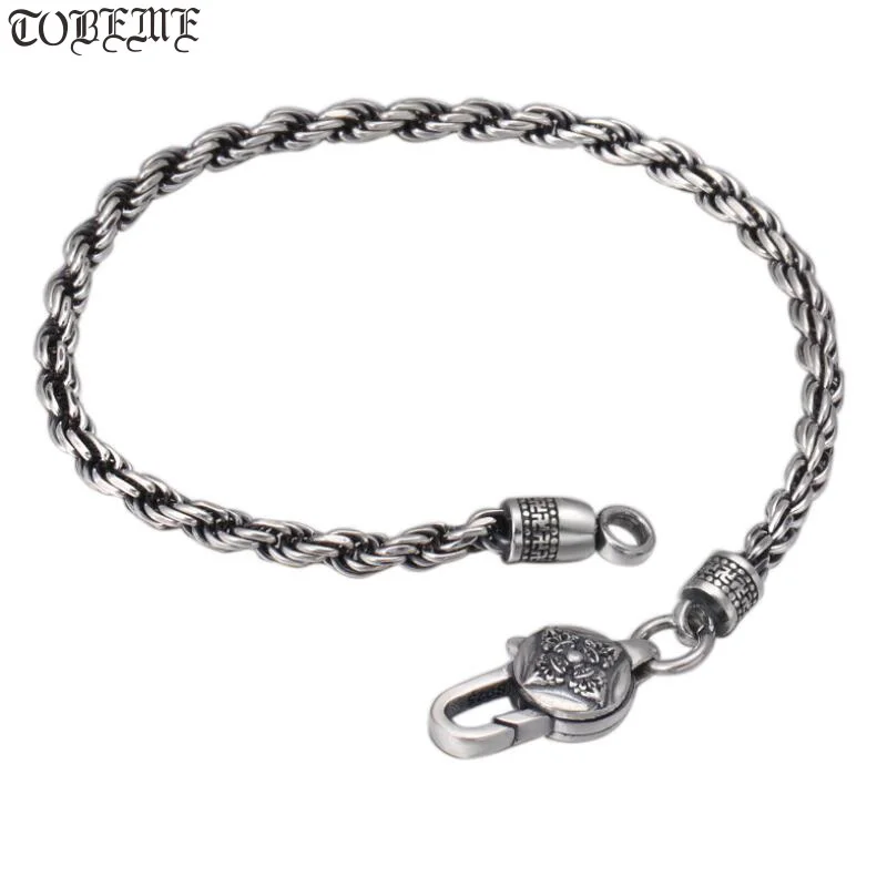 

100% 925 Silver Tibetan Vajra Symbol Bracelet Sterling Tibetan Six Words Proverb Bracelet Buddhist Symbols Bracelet
