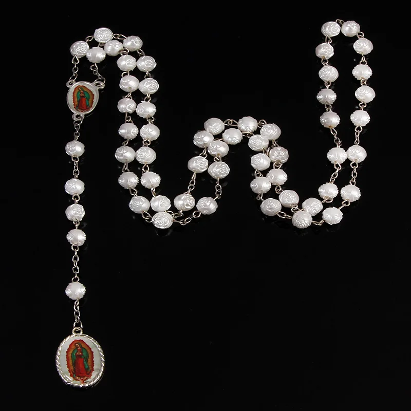 Религиозное ожерелье из розового креста Фатима с кристаллами. четки