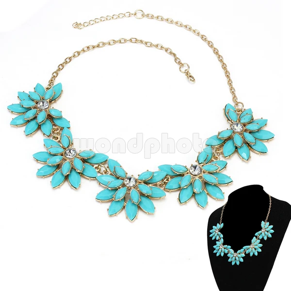 New Design Women Blue Acrylic Floral Bib Statement Collar Chain Necklace Gift | Украшения и аксессуары