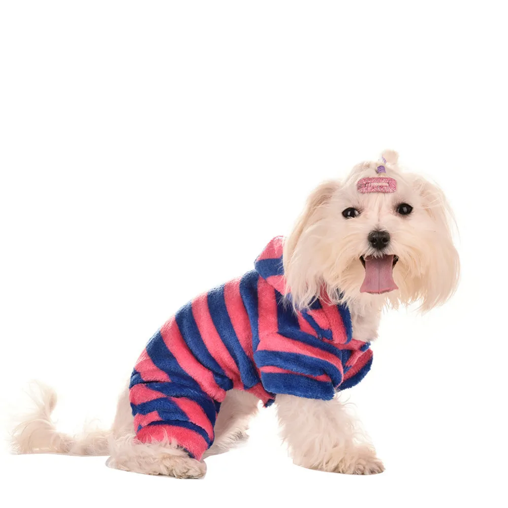 Новейшая одежда для домашних животных полосатая Коралловая бархатная собак на