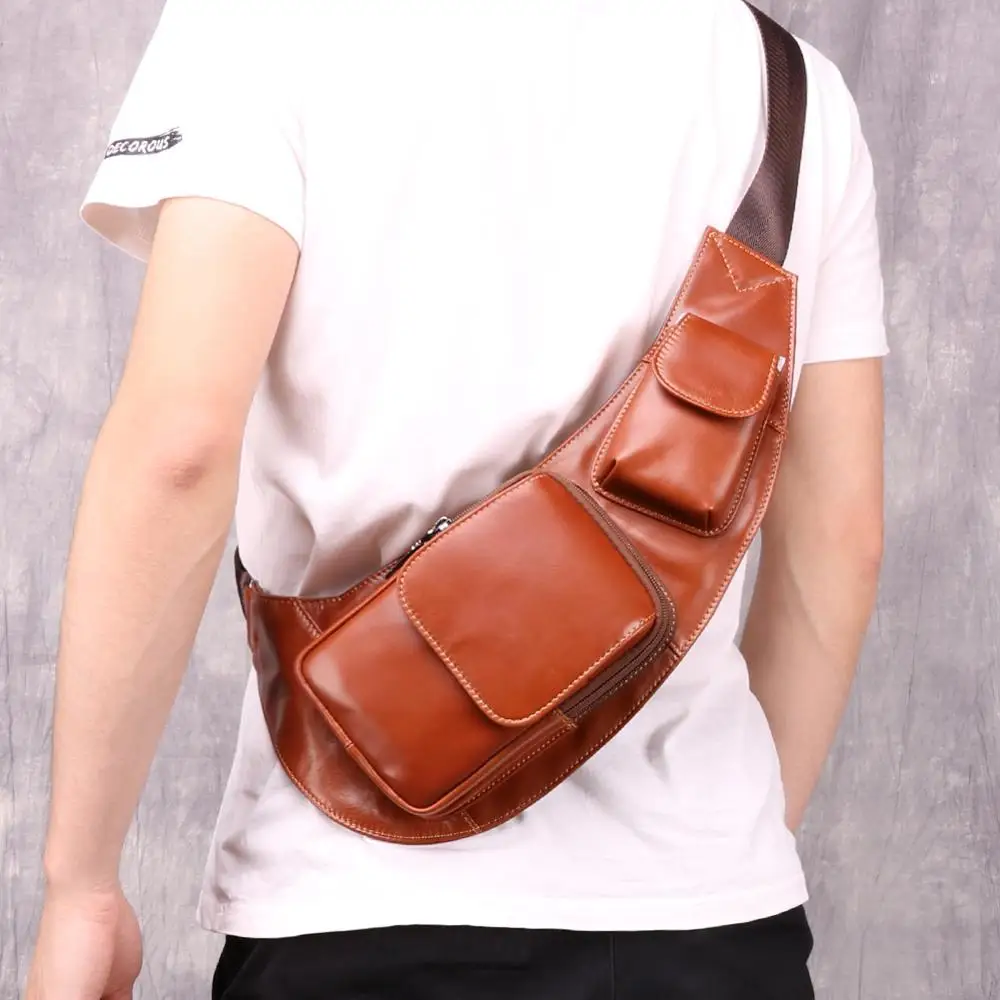 Мужская винтажная сумка из натуральной воловьей кожи на ремне через плечо