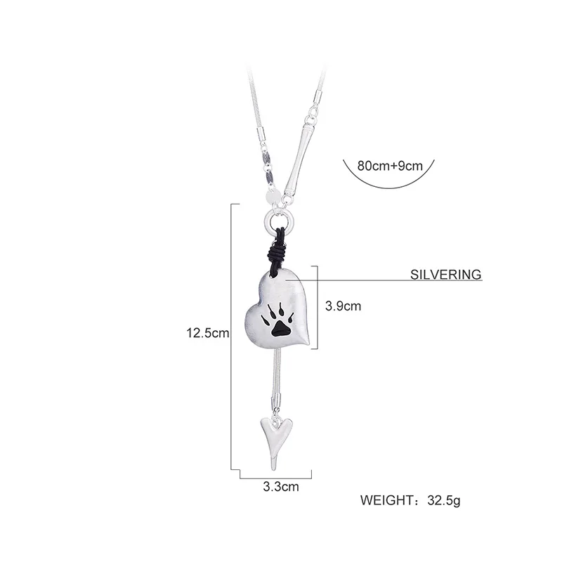 HONGYE винтажное ожерелье в виде сердца с принтом лапы собаки кота для влюбленных