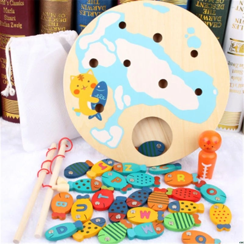 

Magnetic Wooden Fishing Game Toy for Toddlers Alphabet Fish Catching Counting Board Games Toys for 2 3 4 Year Old