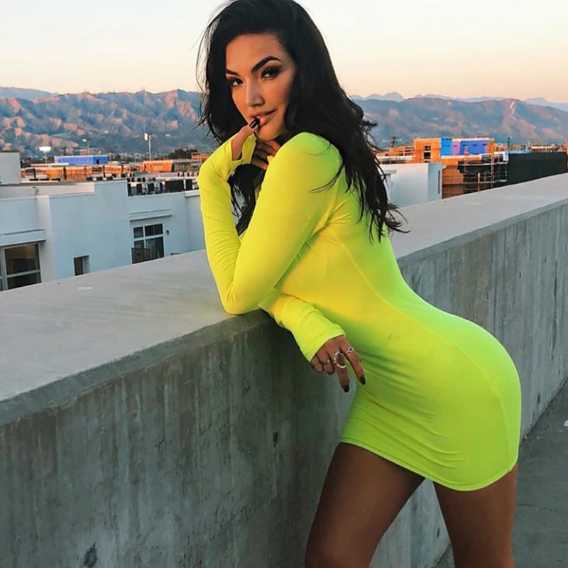 Solid Sexy Half Open Collar Mini Dresses Women Long-Sleeved Mid-Waist Wrapped Hip Knee-Length Pencil Dress Breathable Fashion | Женская