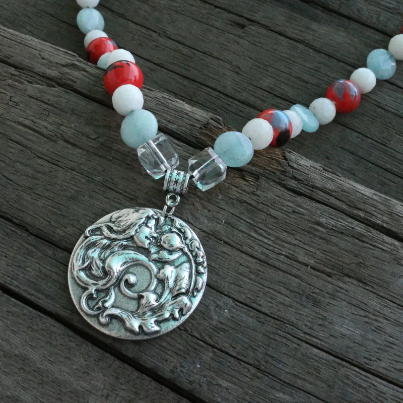 12 мм красная керамика с цветными камнями бусины этническое длинное ожерелье