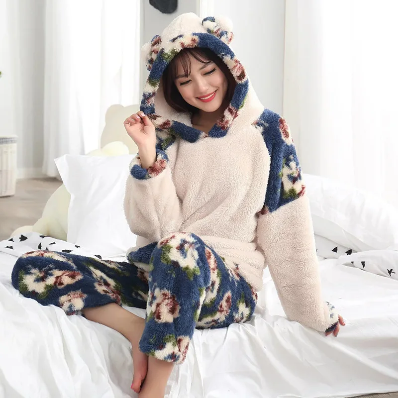 Пижамный комплект унисекс теплый с капюшоном карманами спереди 1120 | Женская