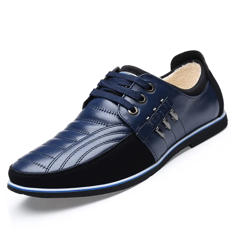 Dropshipping High Quality Hot Sale Men Genuine Leather Shoes Winter Plush Men's Fashion Flat Lace Up Male Casual DB0012 | Обувь