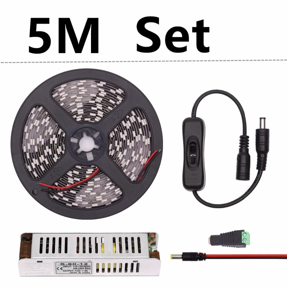 Светодиодные растительные лампы LED Grow Lights 30M 20M 15M 10M 5M DC 12V влагозащитные гибкие ленты для выращивания растений с переключателем питания, 60 светодиодов/м.